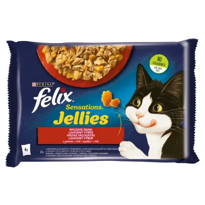 Felix Sensations Jellies Házias Válogatás marhával, csirkével 12 x (4 x 85 g) akció