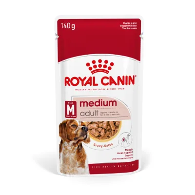 Royal Canin Medium Adult - szószos nedves táp, közepes testű felnőtt kutya részére 10 x 140 g akció